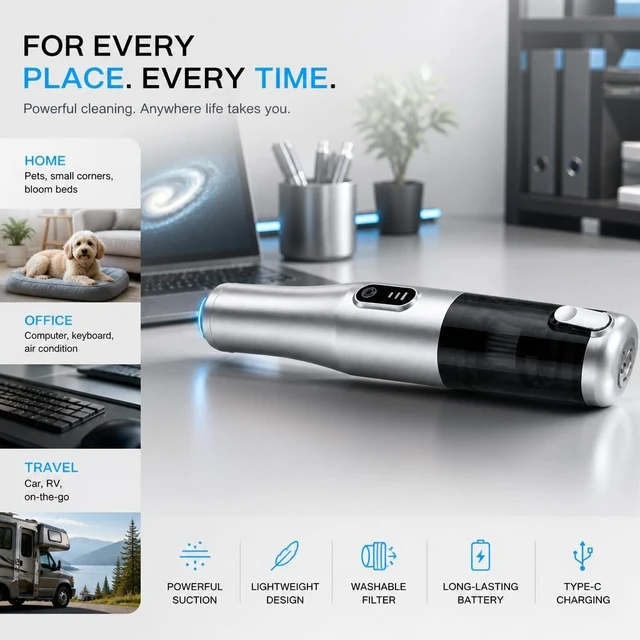 Alt view image 5 of 7 - GELEAN Car Vacuum Portable Cordless Handheld Vacuum Cleaner, 4-in-1 Mini Vacuum with 18,000Pa Suction, 6,000mAh Battery, Brushless Motor, 3 Suction Modes, USB-C, for Car, Home & Office
