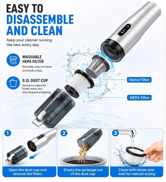 Alt view image 6 of 7 - GELEAN Car Vacuum Portable Cordless Handheld Vacuum Cleaner, 4-in-1 Mini Vacuum with 18,000Pa Suction, 6,000mAh Battery, Brushless Motor, 3 Suction Modes, USB-C, for Car, Home & Office