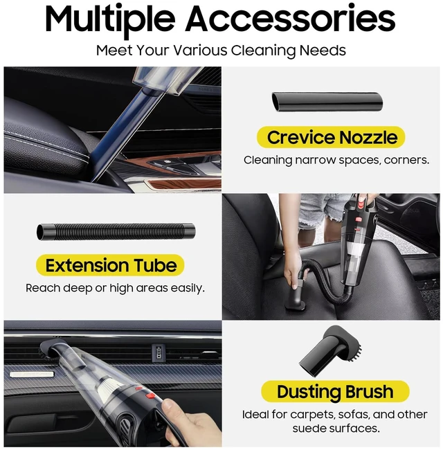 Alt view image 4 of 7 - Handheld Vacuum for Pet Hair, Powerful Suction Hand Vacuum, Crevice Tool | Portable Hand Vac, Multiple Attachments/Reusable Filter, Lightweight & Low-Noise, Easy to Clean Dust/Hairs in Car Home