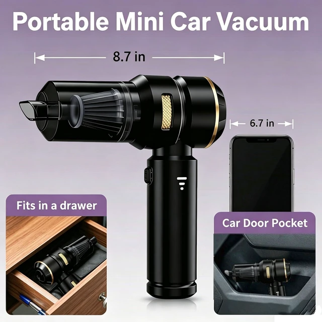 Alt view image 2 of 7 - Mini Vacuum/Air Duster Cleaner, 22000Pa Handheld Cordless Car Vacuum | 4-in-1 Portable Vacuum Cleaner for Home Car Pet Hair , Rechargeable, Portable, 10 Multi-Nozzles, 3 Washable Filters & 1 Case