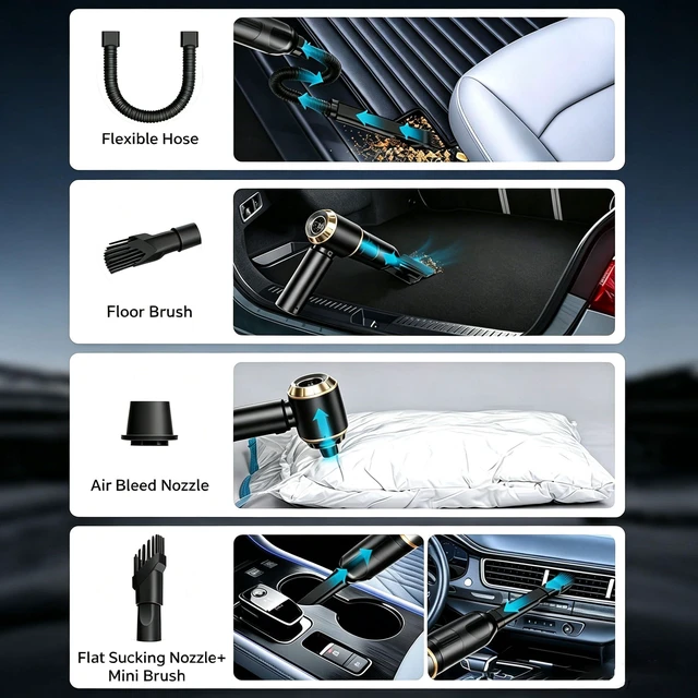 Alt view image 7 of 7 - Mini Vacuum/Air Duster Cleaner, 22000Pa Handheld Cordless Car Vacuum | 4-in-1 Portable Vacuum Cleaner for Home Car Pet Hair , Rechargeable, Portable, 10 Multi-Nozzles, 3 Washable Filters & 1 Case