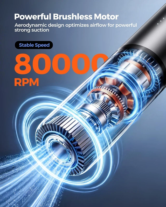 Alt view image 2 of 7 - Cordless Car Vacuum, 18000Pa Handheld Vacuum for Car, Desk, Home & Pets | 4-in-1 Mini Vacuum with 2-Hour Fast Charge, 25 Mins Runtime, 3-Level LED Display, 1 HEPA Filters, 1.5 lbs