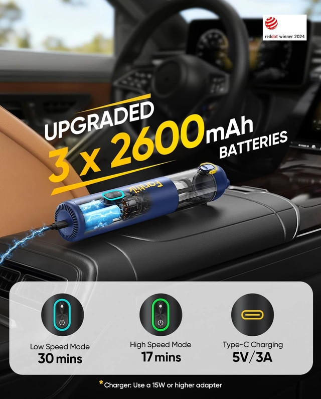 Alt view image 3 of 7 - Fanttik V8 Mate Upgraded Cordless Car Vacuum, Portable Mini Vacuum with 13000pa Suction Power, 2 Suction Modes, Type-C Charge, Handheld Vacuum for Car, Small Tasks, Keyboards, Office Desk (Blue)