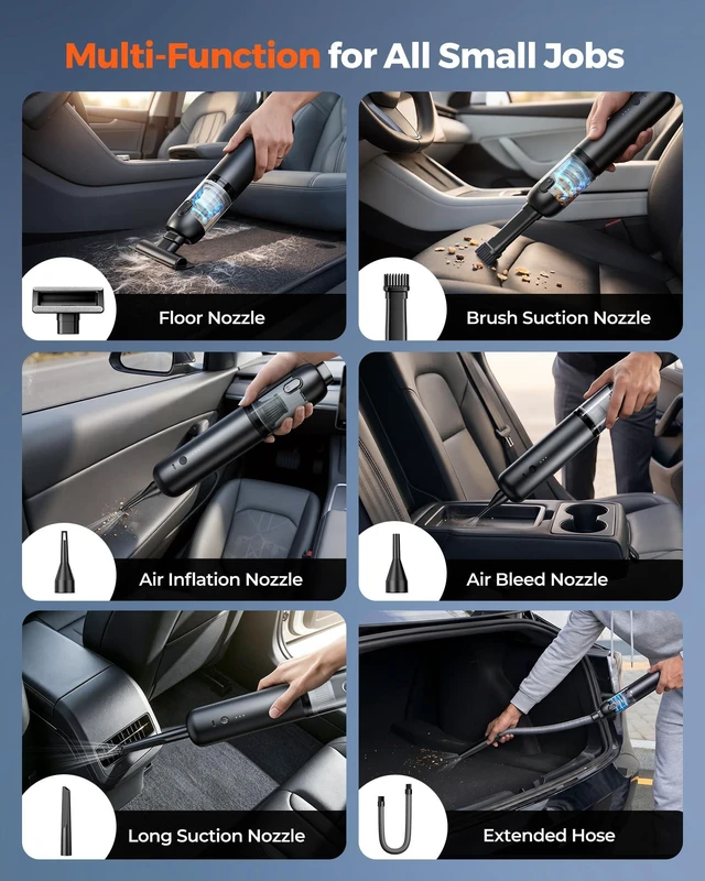 Alt view image 7 of 7 - Cordless Car Vacuum, 18000Pa Handheld Vacuum for Car, Desk, Home & Pets | 4-in-1 Mini Vacuum with 2-Hour Fast Charge, 25 Mins Runtime, 3-Level LED Display, 1 HEPA Filters, 1.5 lbs