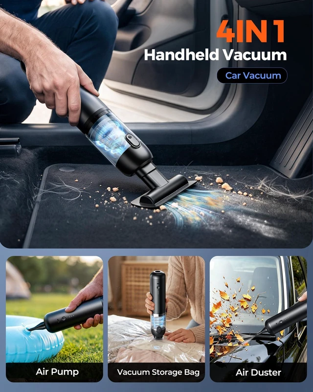 Alt view image 5 of 7 - Cordless Car Vacuum, 18000Pa Handheld Vacuum for Car, Desk, Home & Pets | 4-in-1 Mini Vacuum with 2-Hour Fast Charge, 25 Mins Runtime, 3-Level LED Display, 1 HEPA Filters, 1.5 lbs