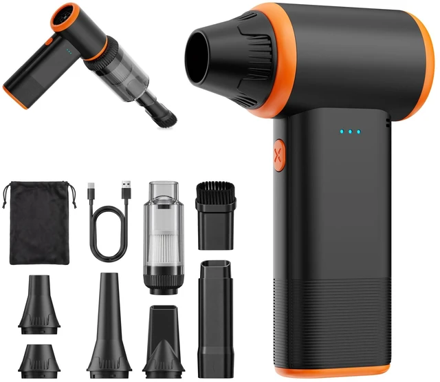 Main image of ZUZELT X211 Compressed Air Duster and Mini Vacuum | 2-in-1 Portable Rechargeable Cordless Blower, 3 speeds, Max 150,000 RPM, 45 m/s. For Computer, keyboards and cars.