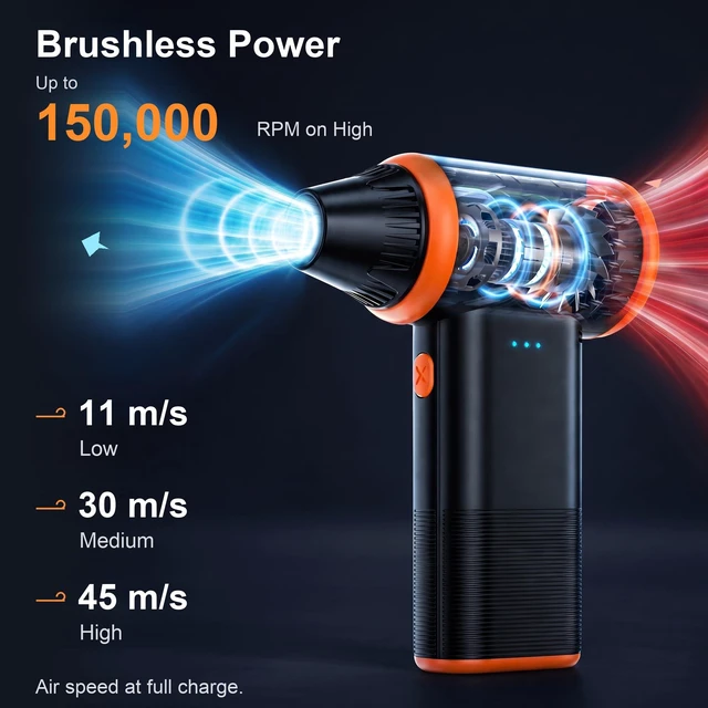 Alt view image 5 of 7 - ZUZELT X211 Compressed Air Duster and Mini Vacuum | 2-in-1 Portable Rechargeable Cordless Blower, 3 speeds, Max 150,000 RPM, 45 m/s. For Computer, keyboards and cars.