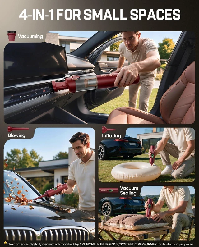 Alt view image 2 of 7 - Fanttik Slim V8 APEX Cordless Car Vacuum & Air Duster, 4-in-1 Portable Mini Vacuum with 19000pa Suction Power for Pet Hair, Type-C Charge, One-Touch Empty for Car, Office Desk, Keyboards (Red)
