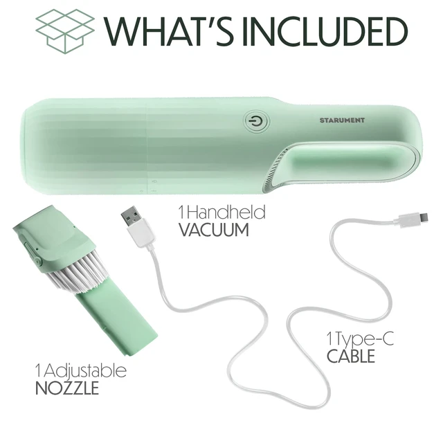 Alt view image 2 of 6 - STARUMENT Vacuum Cleaner for Dust, Pet Hair Dirt Home, Car Interior Lightweight, Portable, Handheld, Cordless, Easy to Use, Compact Design Battery Rechargeable with USB-C Cable (Mint Green)