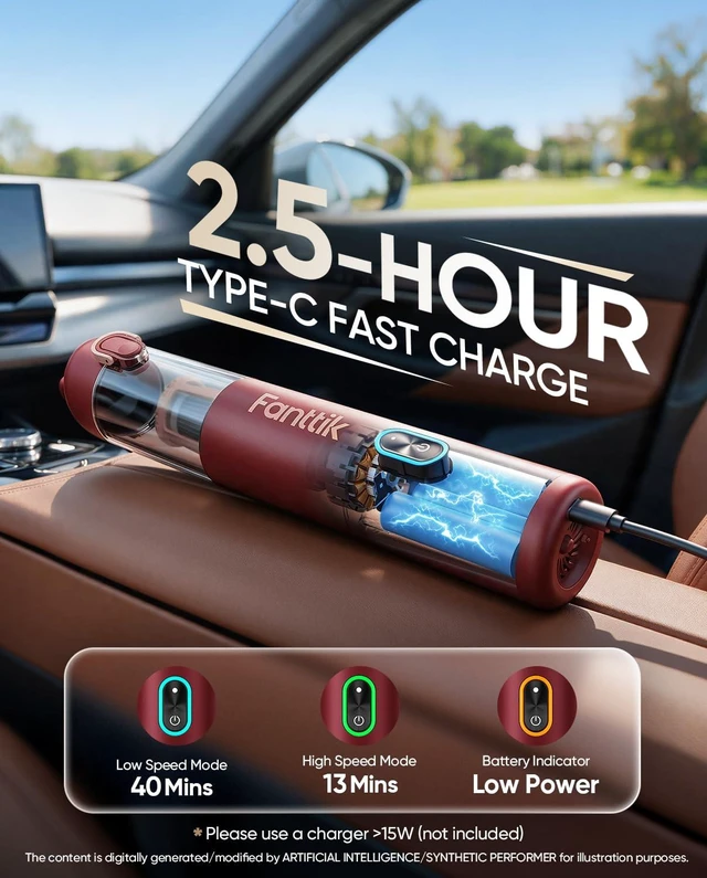 Alt view image 4 of 7 - Fanttik Slim V8 APEX Cordless Car Vacuum & Air Duster, 4-in-1 Portable Mini Vacuum with 19000pa Suction Power for Pet Hair, Type-C Charge, One-Touch Empty for Car, Office Desk, Keyboards (Red)