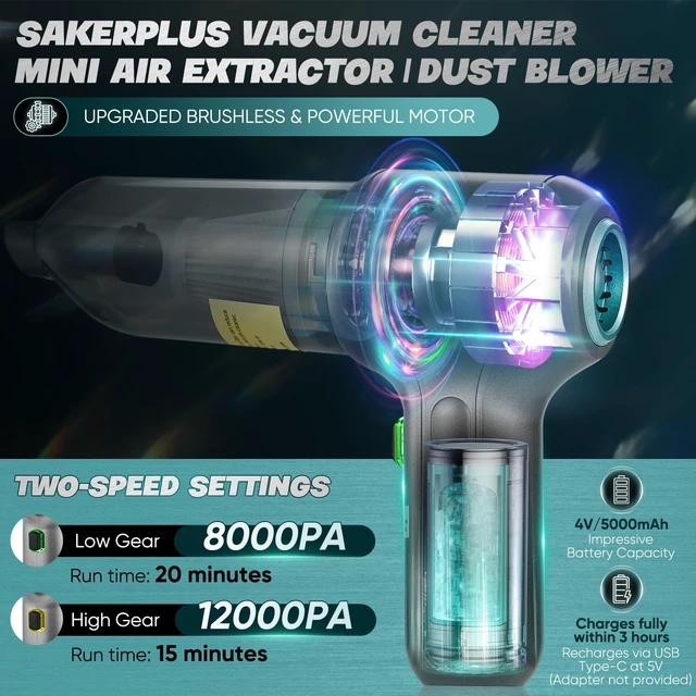 Alt view image 2 of 7 - SakerPlus Car Vacuum Cleaner-Wireless Handheld Car Vacuums with Best Suction,Brushless Motor 12000PA Maximum Power,3 in 1 Mini Portable Vacuum Cleaner Cordless for Home,Office,Kitchen,Cars