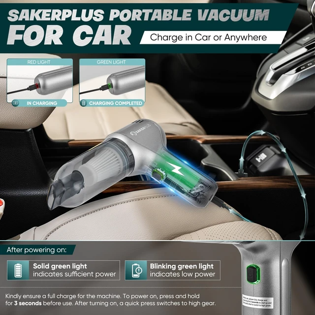 Alt view image 7 of 7 - SakerPlus Car Vacuum Cleaner-Wireless Handheld Car Vacuums with Best Suction,Brushless Motor 12000PA Maximum Power,3 in 1 Mini Portable Vacuum Cleaner Cordless for Home,Office,Kitchen,Cars
