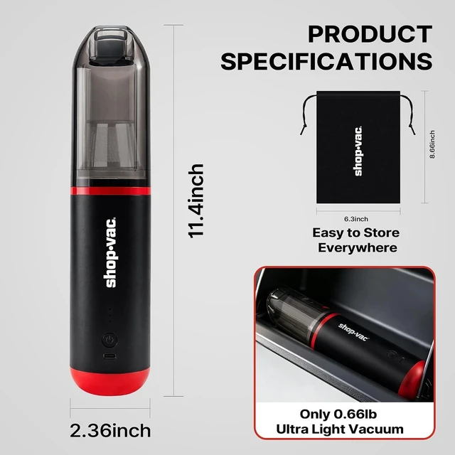 Alt view image 2 of 7 - Shop-Vac Mini Car Vacuum Cordless, 14000Pa Suction, 3-in-1 Handheld | Air Duster & Blower, Ultra-Light 0.66lb, Brushless Motor, 3 Modes for Car, Office & Home