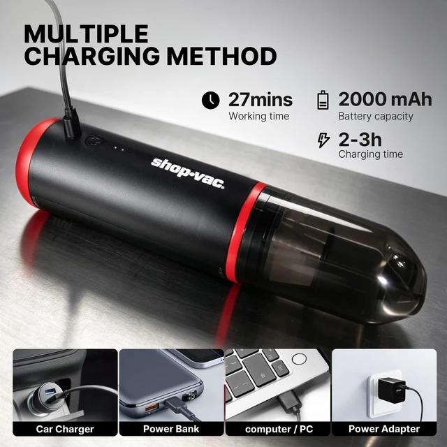 Alt view image 5 of 7 - Shop-Vac Mini Car Vacuum Cordless, 14000Pa Suction, 3-in-1 Handheld | Air Duster & Blower, Ultra-Light 0.66lb, Brushless Motor, 3 Modes for Car, Office & Home