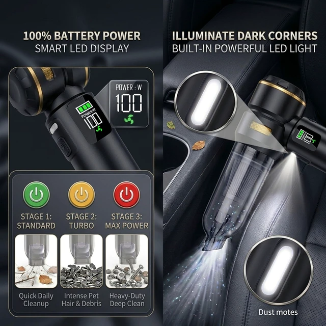 Alt view image 5 of 7 - AOKNRAM Handheld Car Vacuum Cleaner, 17000Pa High Power Cordless Vacuum Cleaner, 4-in-1 Portable Mini Air Duster, with LED Light and Multi-Nozzles, Vacuum for Car, Home, Office, Pet Hair