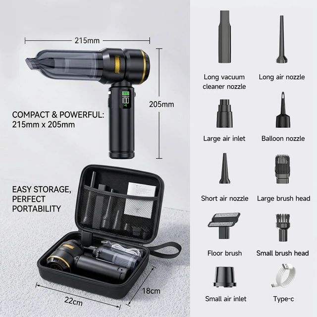 Alt view image 7 of 7 - AOKNRAM Handheld Car Vacuum Cleaner, 17000Pa High Power Cordless Vacuum Cleaner, 4-in-1 Portable Mini Air Duster, with LED Light and Multi-Nozzles, Vacuum for Car, Home, Office, Pet Hair