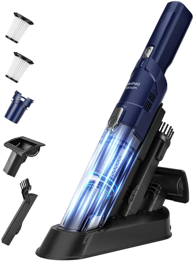 Main image of EDLOENS Hand Vacuum Cordless Rechargeable with Brushless Motor, Blue | 22000Pa Strong Suction Hand Vacuum, 2 Suction Modes, Car Vacuum with Charging Dock, Up to 30 Min Runtime for Home/Car/Pet