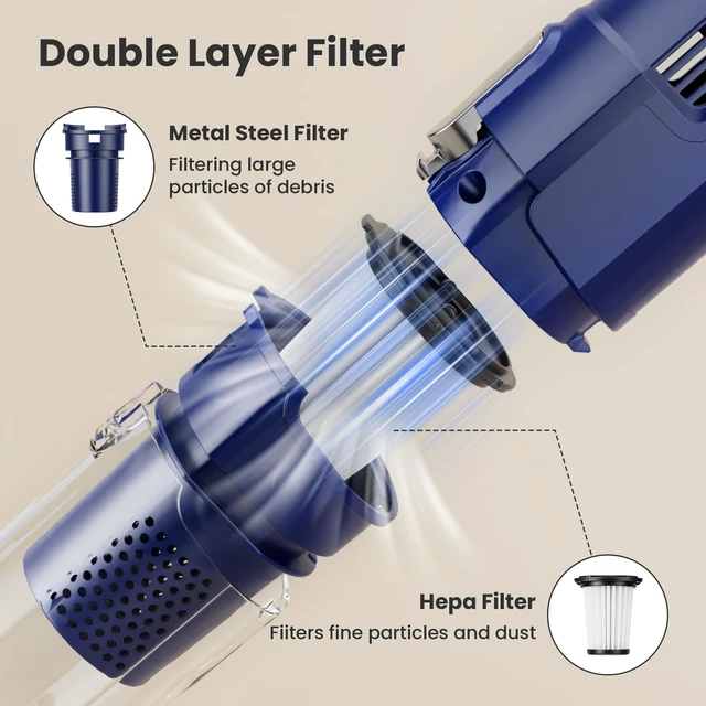 Alt view image 3 of 7 - EDLOENS Hand Vacuum Cordless Rechargeable with Brushless Motor, Blue | 22000Pa Strong Suction Hand Vacuum, 2 Suction Modes, Car Vacuum with Charging Dock, Up to 30 Min Runtime for Home/Car/Pet