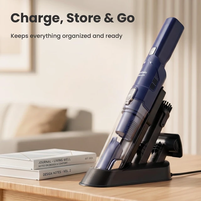 Alt view image 6 of 7 - EDLOENS Hand Vacuum Cordless Rechargeable with Brushless Motor, Blue | 22000Pa Strong Suction Hand Vacuum, 2 Suction Modes, Car Vacuum with Charging Dock, Up to 30 Min Runtime for Home/Car/Pet