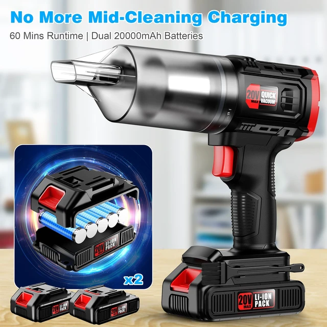 Alt view image 4 of 7 - Car Vacuum Cordless, 35000PA Strong Suction Handheld Vacuum with 2 Detachable Batteries, 60Min Runtime Portable Vacuum Cleaner for Car Detailing, Pet Hair, Home Couch & Office, 350ML XL Dust Cup