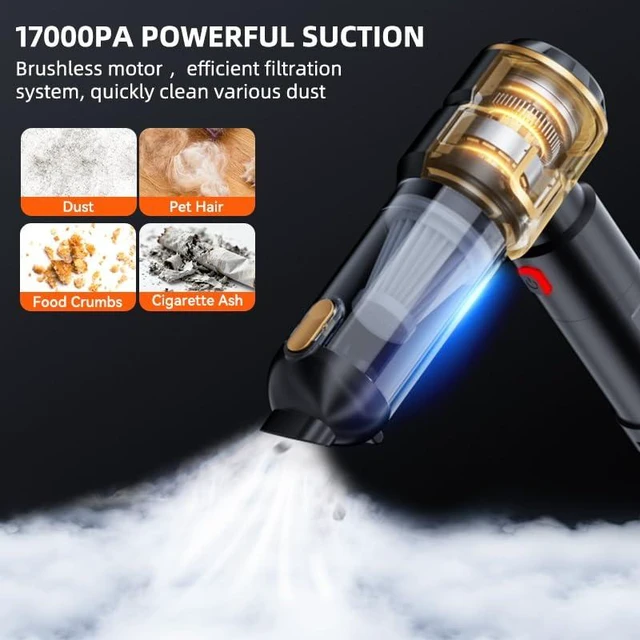 Alt view image 3 of 7 - FSANXF 4 in 1 Handheld Car Mini Vacuum Cleaner with 2 Suction Modes20000PA Strong Cyclonic Suction Air Duster 6000mAh Battery Air Blower Wireless for Car, Office Desk, Keyboards 17Kpa
