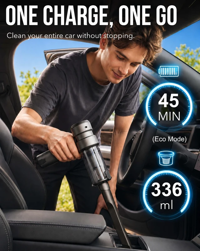 Alt view image 2 of 7 - Car-Vacuum Portable Cordless High Power Easy Empty Mini Hand Vacuum | 336ml Large Dust Cup, 4-in-1 20000Pa High Power with 3 Suction Modes Rechargeable, Extra Filter, Extended Hose & Storage Box