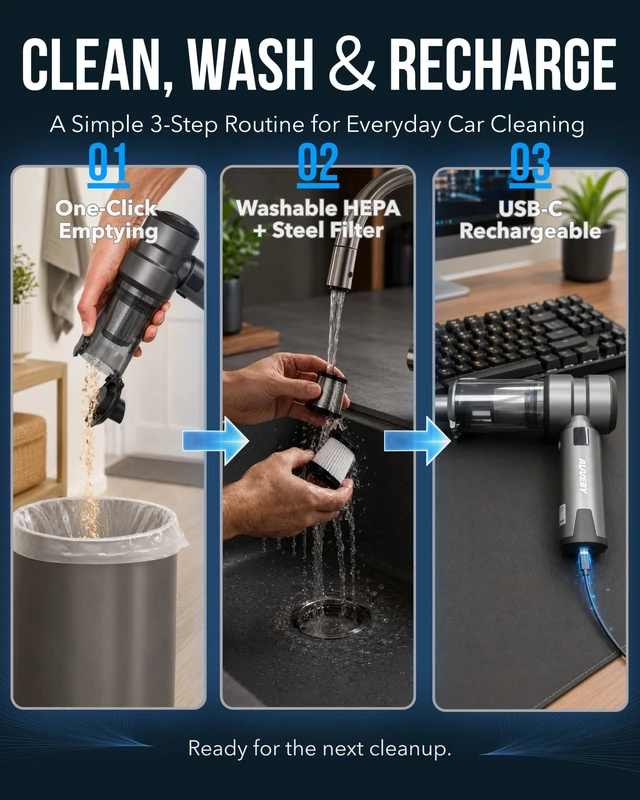 Alt view image 4 of 7 - Car-Vacuum Portable Cordless High Power Easy Empty Mini Hand Vacuum | 336ml Large Dust Cup, 4-in-1 20000Pa High Power with 3 Suction Modes Rechargeable, Extra Filter, Extended Hose & Storage Box