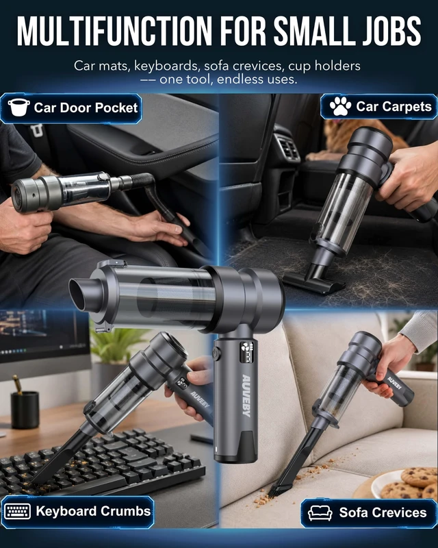 Alt view image 6 of 7 - Car-Vacuum Portable Cordless High Power Easy Empty Mini Hand Vacuum | 336ml Large Dust Cup, 4-in-1 20000Pa High Power with 3 Suction Modes Rechargeable, Extra Filter, Extended Hose & Storage Box