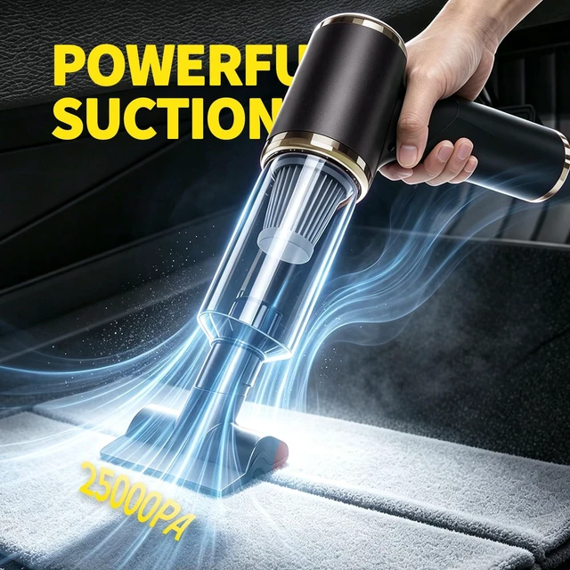 Alt view image 3 of 7 - AQPU Cordless Handheld Vacuum Cleaner, 25000PA Powerful Suction 2-in-1 Portable Car Vacuum & Air Blower with Multi-Nozzles, USB Type-C Rechargeable Mini Vac for Car Home Pet Bed Keyboard