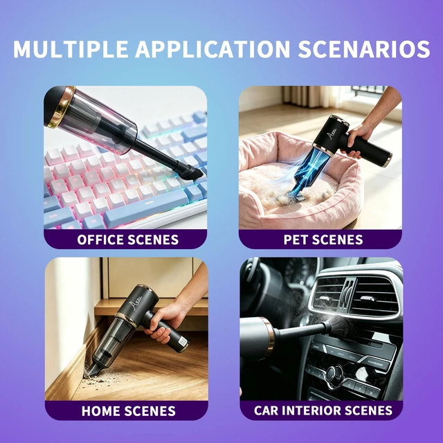 Alt view image 4 of 7 - AQPU Cordless Handheld Vacuum Cleaner, 25000PA Powerful Suction 2-in-1 Portable Car Vacuum & Air Blower with Multi-Nozzles, USB Type-C Rechargeable Mini Vac for Car Home Pet Bed Keyboard