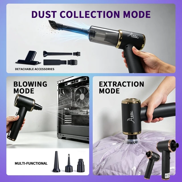 Alt view image 5 of 7 - AQPU Cordless Handheld Vacuum Cleaner, 25000PA Powerful Suction 2-in-1 Portable Car Vacuum & Air Blower with Multi-Nozzles, USB Type-C Rechargeable Mini Vac for Car Home Pet Bed Keyboard
