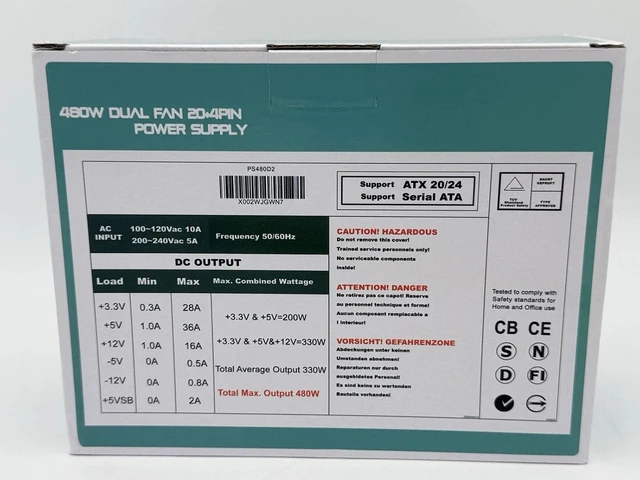 Alt view image 2 of 2 - Logisys PS480D 20/24 pin Switching 480W Power Supply
