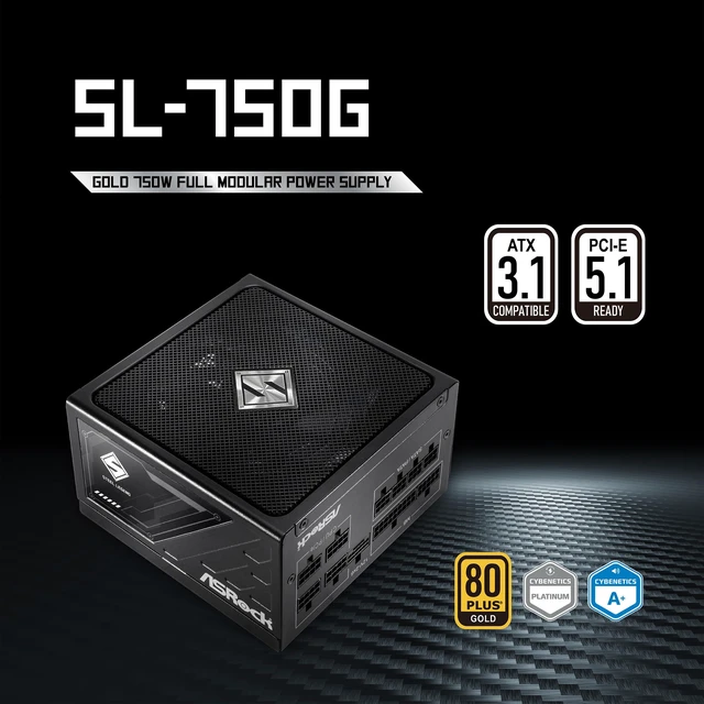 Alt view image 4 of 7 - ASRock Steel Legend SL-750G 750W Power Supply ATX3.1 iCOOL Full Modular 10 Years Warranty 135 mm FDB Fan 80 Plus Gold Cybenetics Platinum PCIe5.1 12V-2x6 Cable Japanese Capacitor 5V Boost