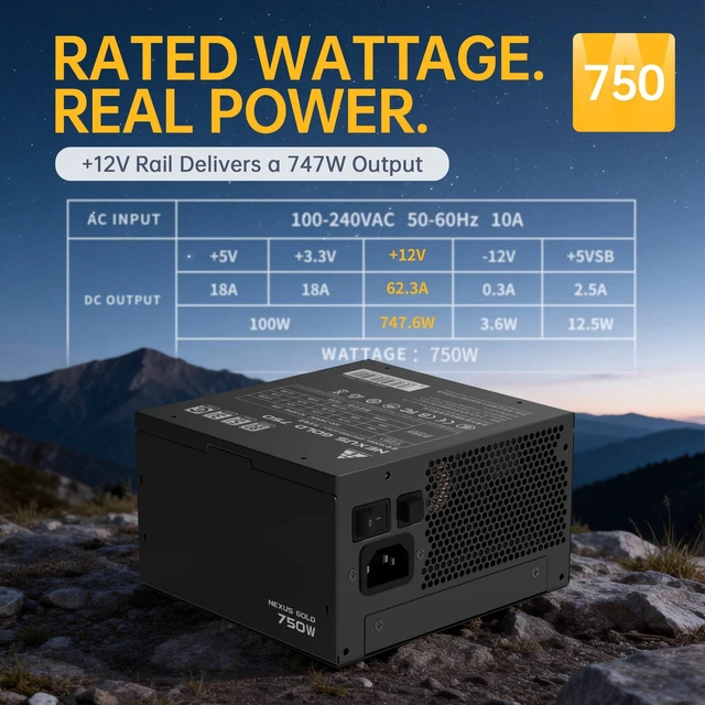 Alt view image 4 of 7 - GOLDEN FIELD 750W Power Supply 80+ Gold Full Modular750 Watt PC PSU ATX3.1