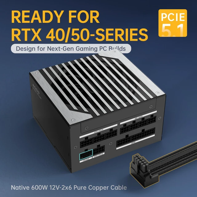 Alt view image 6 of 7 - GOLDEN FIELD 750W Power Supply 80+ Gold Full Modular750 Watt PC PSU ATX3.1