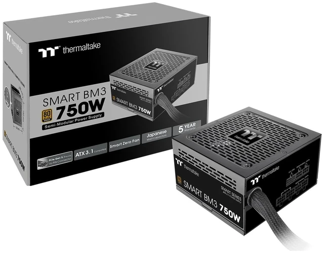 Main image of Thermaltake Smart BM3 750W 80Plus Bronze ATX 3.1 & PCIE 5 Ready Semi-Modular Power Supply, 105°C/221°F Japanese Capacitor, 5 Year Warranty, PS-SPD-0750MNFABU-3