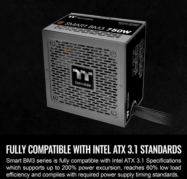 Alt view image 3 of 5 - Thermaltake Smart BM3 750W 80Plus Bronze ATX 3.1 & PCIE 5 Ready Semi-Modular Power Supply, 105°C/221°F Japanese Capacitor, 5 Year Warranty, PS-SPD-0750MNFABU-3