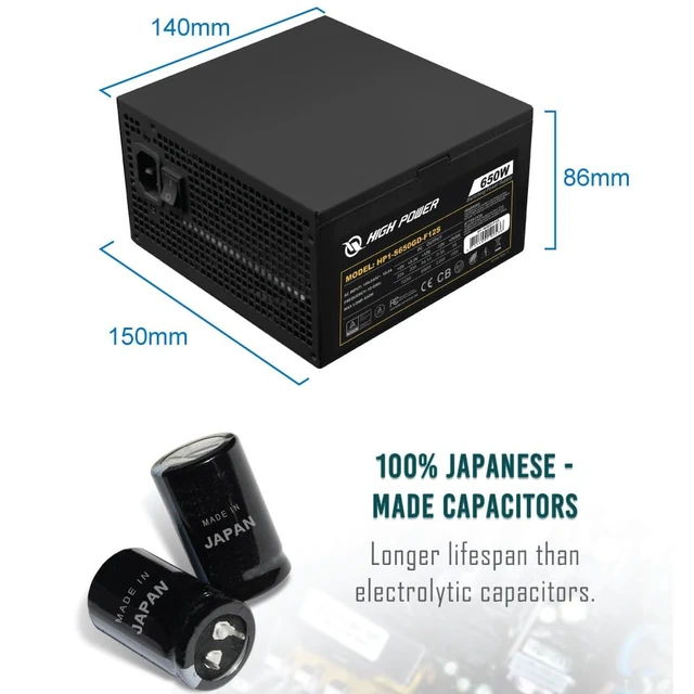 Alt view image 4 of 7 - HIGH POWER 80 Plus Gold Certified PC Computer Power Supply - 650 Watts PSU, Continuous Power ATX 12V V2.3/EPS Active PFC with Whisper Quiet 120mm Fan, Reliable Performance and High Efficiency