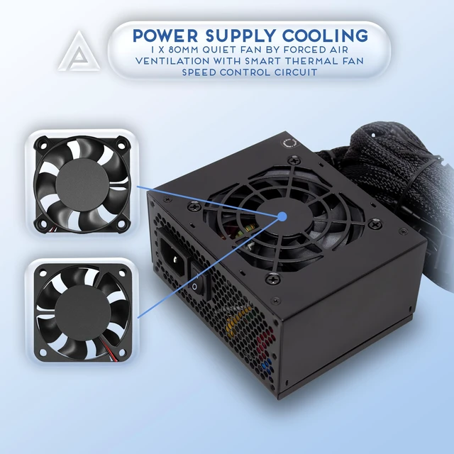 Alt view image 5 of 6 - Apevia SFX-PFC600W 600W SFX Power Supply, Low Noise, Full Range Active PFC | SFX Form Factor, 80mm Auto Thermal Fan, 600W SFX Power Supply, Full Range Active PFC 90-264V, For Compact Computers