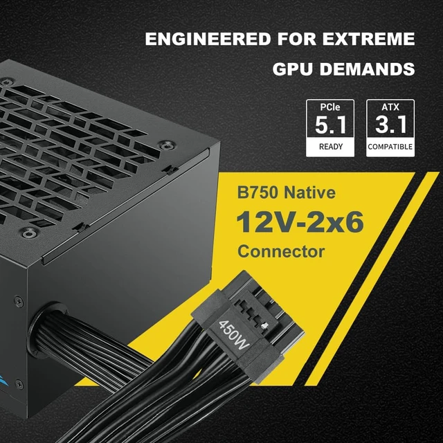Alt view image 5 of 7 - SAMA B750 750W Bronze ATX 3.1 PCIe 5.1 Non-Modular Power Supply, Black | 750W Gaming PSU,80 PLUS Bronze Certified,12V-2x6 (450W) Native Connector,Temperature Adaption With Silent Cooling Fan