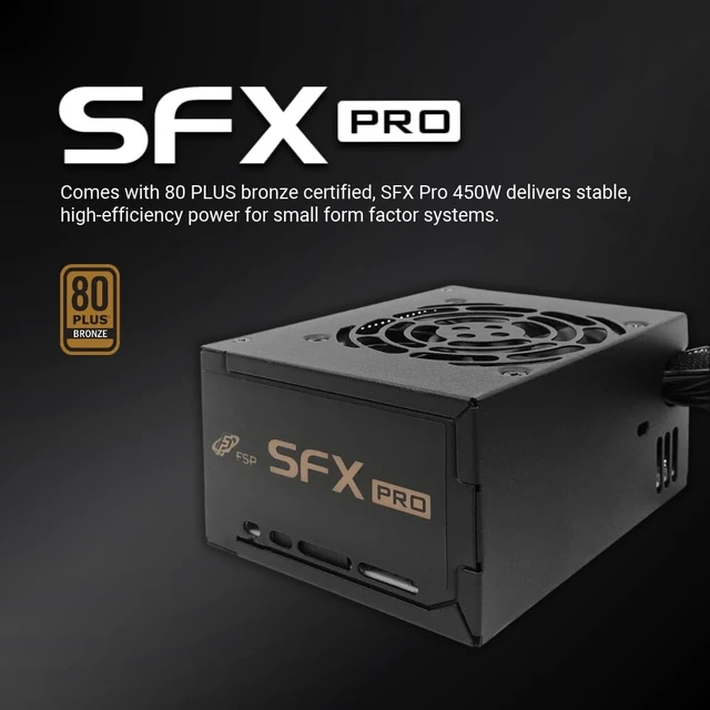 Alt view image 2 of 7 - FSP SFX Pro 450W Power Supply, 80 Plus Bronze Certified PSU | Includes SFX to ATX Bracket, Non-Modular for SFF, Mini-ITX, Micro-ATX Compact PC Builds, FSP450-50SAC