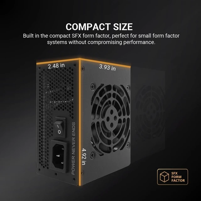 Alt view image 3 of 7 - FSP SFX Pro 450W Power Supply, 80 Plus Bronze Certified PSU | Includes SFX to ATX Bracket, Non-Modular for SFF, Mini-ITX, Micro-ATX Compact PC Builds, FSP450-50SAC