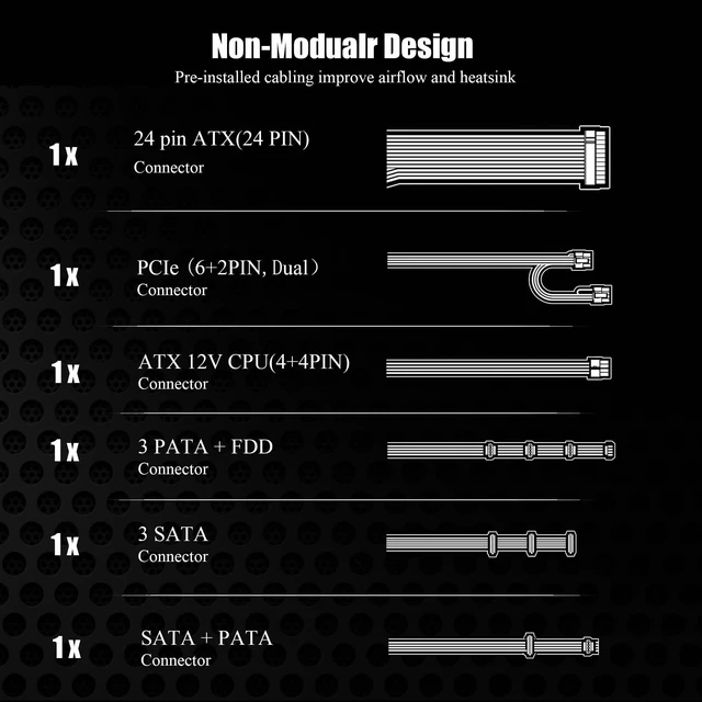 Alt view image 5 of 7 - ATX 700W PSU Non-Modular PC Power Supply with 120mm Silent Fan 115/230V Swith