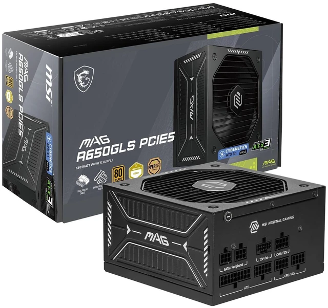 Main image of MSI MAG A650GLS PCIE5, Fully Modular Compact Gaming 650W Power Supply, 80+ Gold, ATX 3.1 & PCIe 5.1 Ready, Native Dual-Color 12V-2x6 Embossed Jacket Cables, Low-Noise, 10 Year Warranty