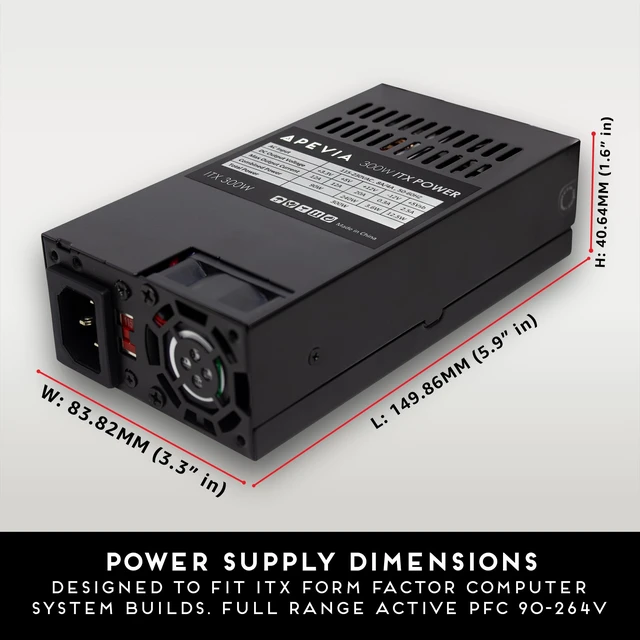 Alt view image 3 of 7 - Apevia ITX-AP300W 300W ITX ATX Power Supply, 115V/230V Manual Switch | ITX Form Factor, 80mm Auto Thermal Controlled Fan, Heavy Duty Protections, Quiet Operation, Manual Input Voltage 115V/230V