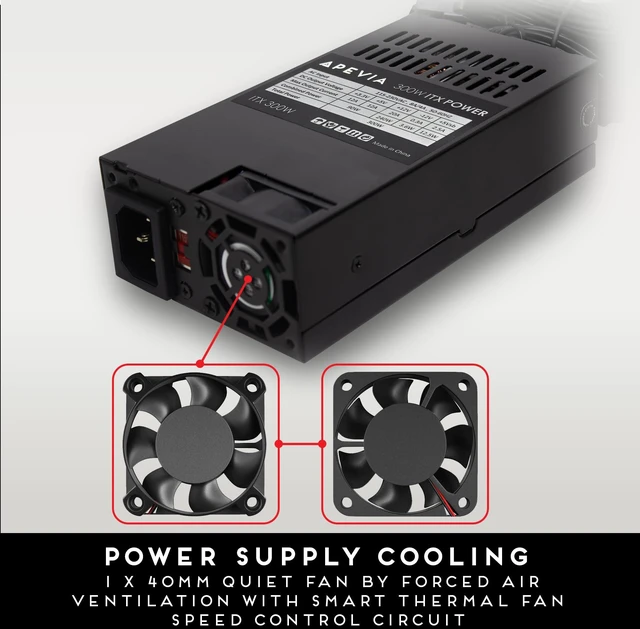 Alt view image 7 of 7 - Apevia ITX-AP300W 300W ITX ATX Power Supply, 115V/230V Manual Switch | ITX Form Factor, 80mm Auto Thermal Controlled Fan, Heavy Duty Protections, Quiet Operation, Manual Input Voltage 115V/230V