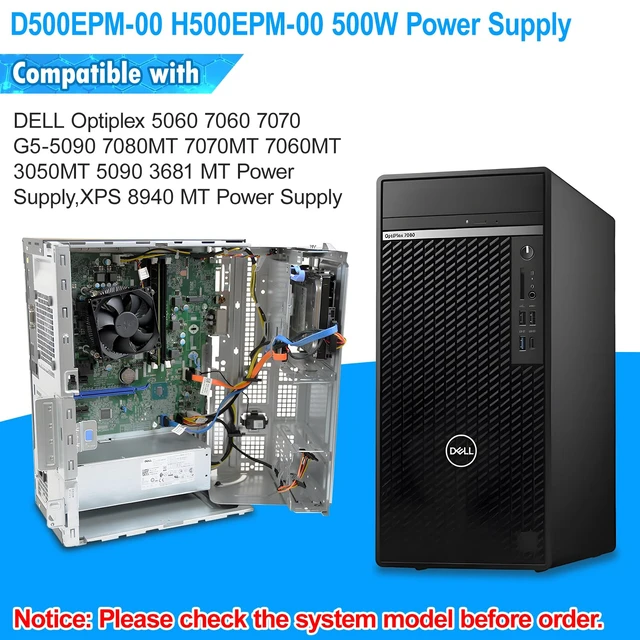 Alt view image 2 of 7 - S-Union Upgraded D500EPM-00 500W Power Supply H500EPM-00 Compatible with Dell Optiplex 3050MT 7080MT 7070MT 7060MT 5090 3681 MT G5-5090 5060 XPS 8940 MT 5K7J8 Y7R0X D500EPM-00 H500EGM-00 Power Supply