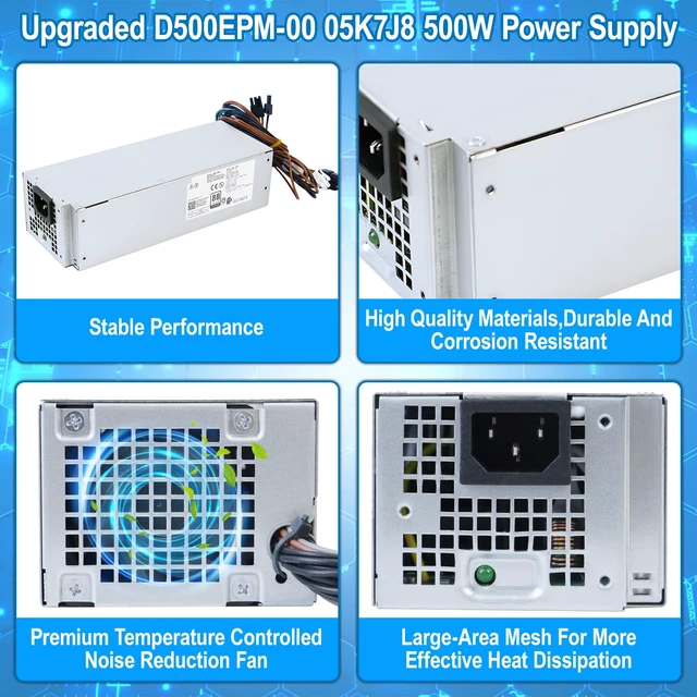 Alt view image 5 of 7 - S-Union Upgraded D500EPM-00 500W Power Supply H500EPM-00 Compatible with Dell Optiplex 3050MT 7080MT 7070MT 7060MT 5090 3681 MT G5-5090 5060 XPS 8940 MT 5K7J8 Y7R0X D500EPM-00 H500EGM-00 Power Supply