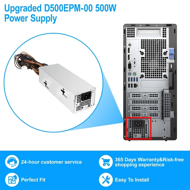 Alt view image 7 of 7 - S-Union Upgraded D500EPM-00 500W Power Supply H500EPM-00 Compatible with Dell Optiplex 3050MT 7080MT 7070MT 7060MT 5090 3681 MT G5-5090 5060 XPS 8940 MT 5K7J8 Y7R0X D500EPM-00 H500EGM-00 Power Supply