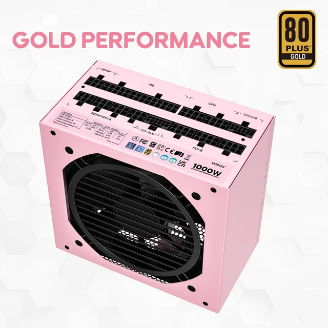 Alt view image 5 of 7 - Vetroo 1000W Pink Power Supply, ATX 3.1 Ready & Dual PCIe 5.1 | 80 Plus Gold Certified, Full Modular, Eco Mode with 120mm FDB Fan, Compact Size, 10 Year Warranty for Gaming PC